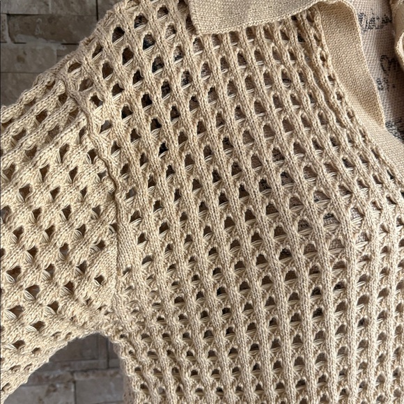 Andthewhy tan collared open knit long sleeve vneck sweater - Picture 3 of 16